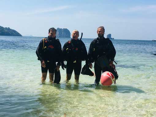 PADI Rescue Diver Course students Jeff and Mark, with Instructor Vincent